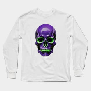 Roses of Darkness: Urban Stylish Green and Violet Skull Aesthetic Artwork for Halloween Long Sleeve T-Shirt